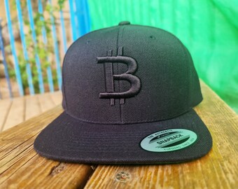 Bitcoin Hat - Black on Black Embroidered 3D Puff Symbol Emblem Snapback Hat - BTC Maximalist - Merch for a bitcoin enthusiast investor