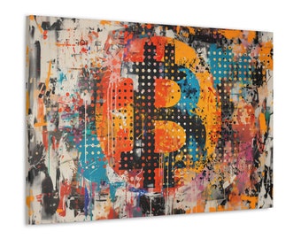 Bitcoin Graffiti Orange Abstract Canvas - Crypto King Street Art Painting - Bitcoin Urban Artwork Decor