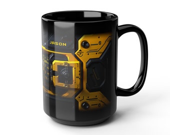 Power Tool Mug - Industrial Design Mechanic Handyman DIY Custom Gift - 11oz / 15oz - Custom Name - Personalized gift - Black Coffee Cup