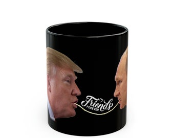 Trump and Putin Friends Forever - Best Friends - Sharing a Pasta like Lady and the Tramp - Black 11oz Mug - Coffee Cup - Funny Gift