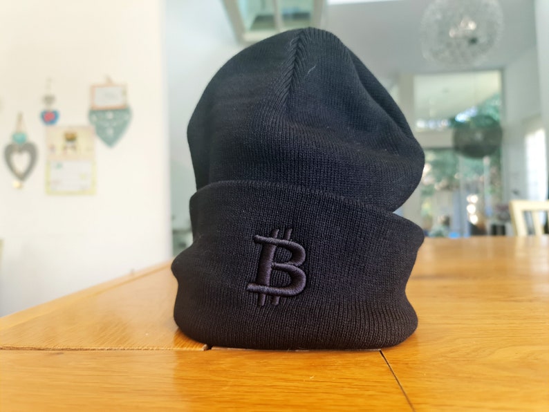 Bitcoin Beanie Black on black subtle Embroidery Bitcoin Merch Swag Hat image 4