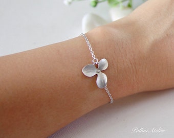 Orchid Bracelet in Silver. Flower Bracelet. Blossom. Garden. Botanical. Floral. Bridesmaids Gift. Gift For Her (PBL-