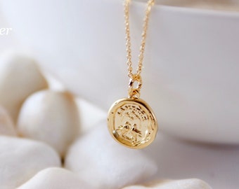 Bird Coin Necklace in Gold. Simple Necklace. Collarbone Necklace. Layering Necklace. Timeless. Gift For Her  (PNL- 221)