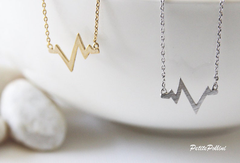 Heart Beat Necklace in Gold/Silver. Chevron Necklace. Minimalist Jewelry. Simple and Chic. Collarbone Necklace. Gift For Her PNL 140 image 2