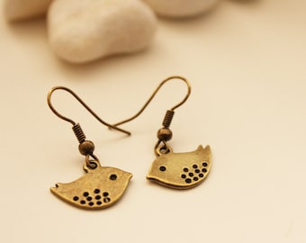 Sweet Love Birds  Earrings. Bronze. Garden. Gift For Her (VER-16)