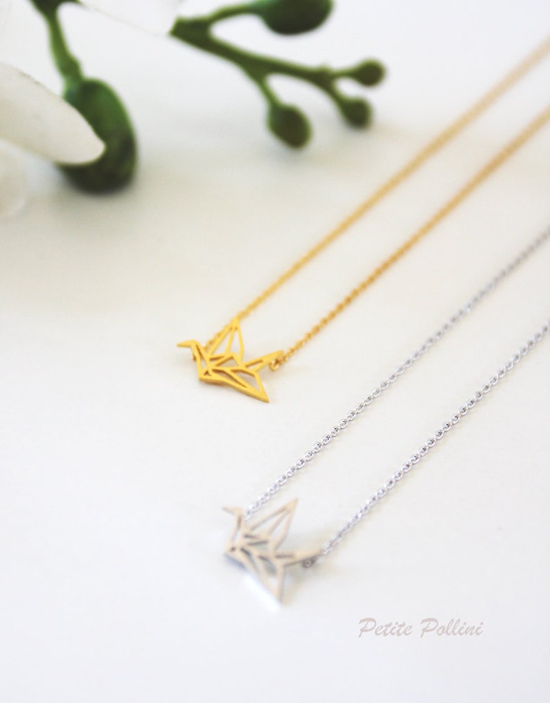 Paper Crane Origami Necklace in Gold. Collarbone Necklace. Etsy