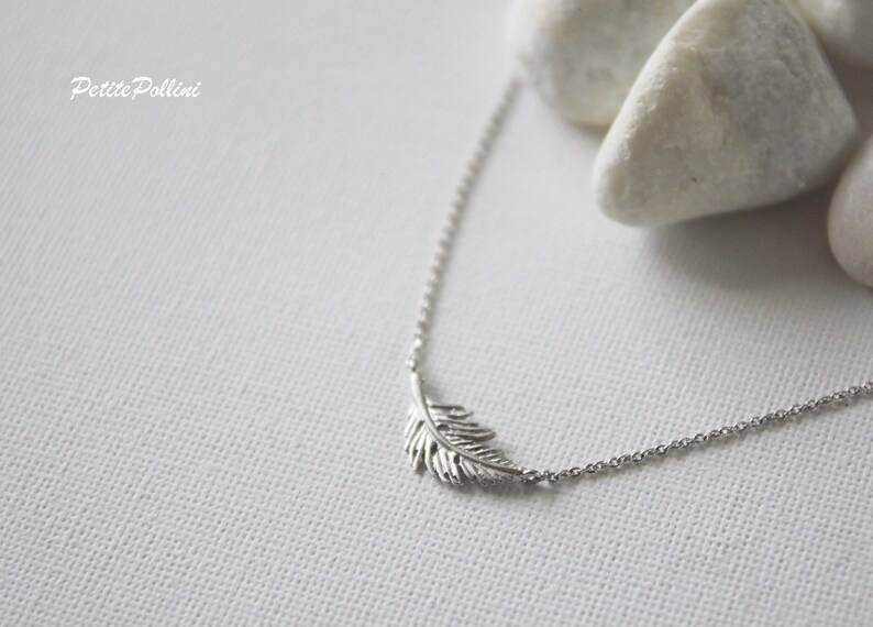 Feather Necklace in Silver/ Gold. Collar Bone Necklace. Everyday Wear. Gift For Her PNL-76 image 3