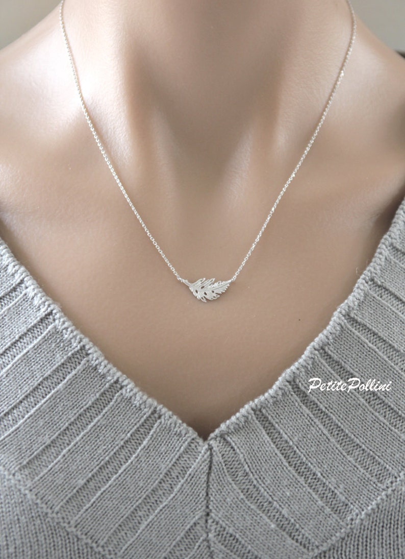 Feather Necklace in Silver/ Gold. Collar Bone Necklace. Everyday Wear. Gift For Her PNL-76 image 4