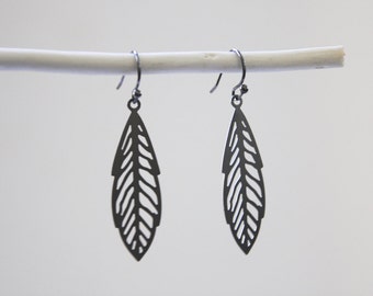 Leaf Earrings. Charcoal. Statement Earrings. Everyday Wear. Modern Chic. Gift For Her (SER-60)