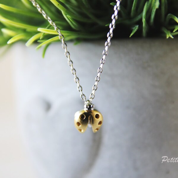 Ladybug Necklace in Matte Silver/ Gold. Charm Necklace. Birthday Gift. Sweet 16. Everyday Wear. Gift For Her (PNL-63)