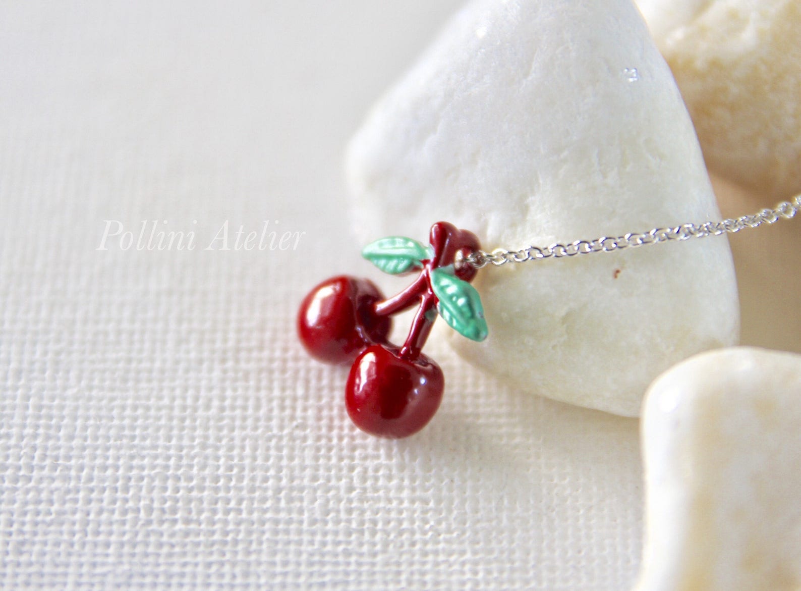 Cherries Necklace in Lipstick Red. Gold/ Silver Chain Etsy Australia