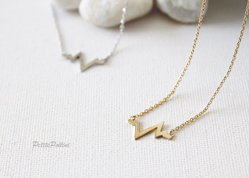 Heart Beat Necklace in Gold/Silver. Chevron Necklace. Minimalist Jewelry. Simple and Chic. Collarbone Necklace. Gift For Her PNL 140 image 3