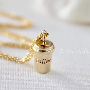 Coffee Necklace. Coffee necklace in silver/ gold. Coffee time. Food drink jewellery. Gift For Her (PNL-204)