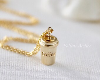 Coffee Necklace. Coffee necklace in silver/ gold. Coffee time. Food drink jewellery. Gift For Her (PNL-204)