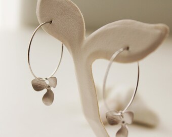 Orchid Hoop Earrings. Silver. Everday Wear. Gift For Her (SER-29)