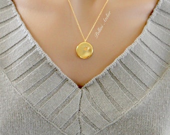Coin Necklace in Gold or Silver. Glossy Coin. Simple Necklace. Collarbone Necklace. Layering Necklace. Timeless. Gift For Her  (PNL- 221)