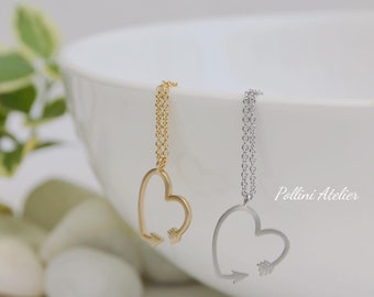 Heart and Arrow Necklace in Gold or Silver. Love Jewelry. Collarbone Necklace. Love. Valentine's Gift. Anniversary. Gift For Her (PNL-254)