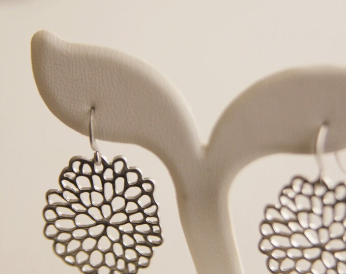 Chrysanthemum Earrings. Silver. Everyday Wear. Modern Chic. Gift for