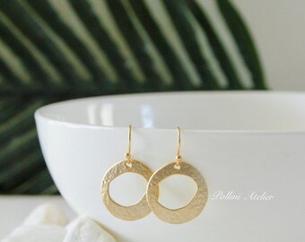 Gold Textured Ring Earrings. Everyday Wear. Modern Chic. Gift For Her (SER-51)