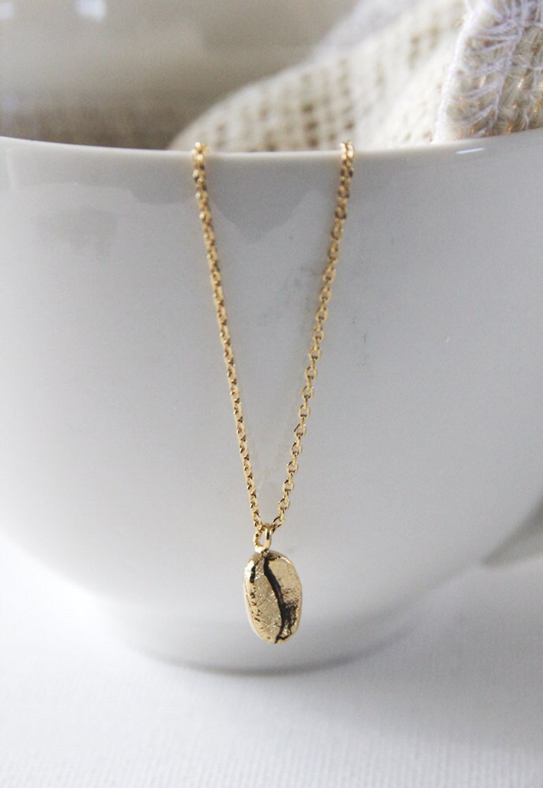 Coffee Bean Necklace in Gold/ Silver. Coffee Necklace. Etsy