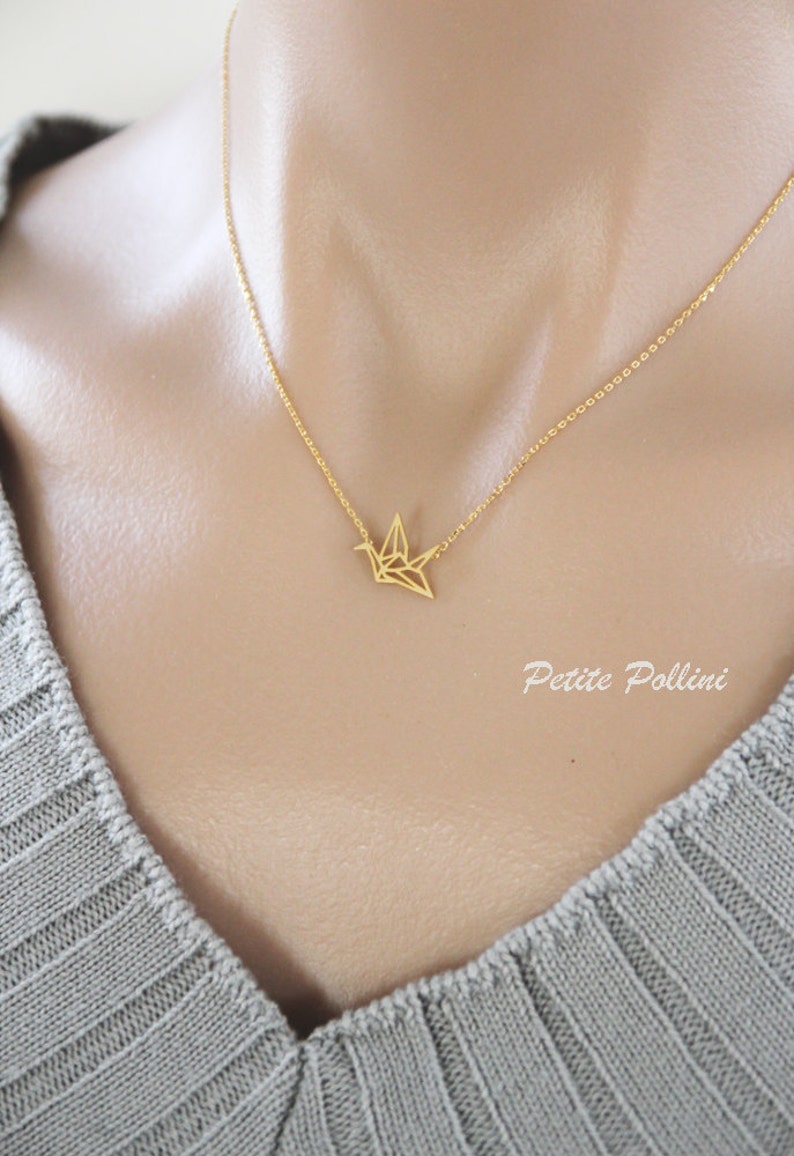Paper Crane Origami Necklace in Gold. Collarbone Necklace. Etsy
