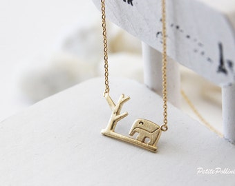 Elephant Necklace in Matt Silver/ Gold. Elephant In the Jungle Necklace. Birthday Gift. Gift For Her (PNL-89)