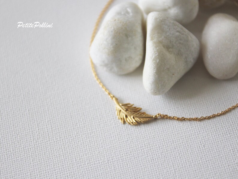 Feather Necklace in Silver/ Gold. Collar Bone Necklace. Everyday Wear. Gift For Her PNL-76 image 2