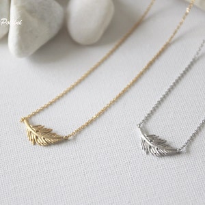 Feather Necklace in Silver/ Gold. Collar Bone Necklace. Everyday Wear. Gift For Her PNL-76 image 1