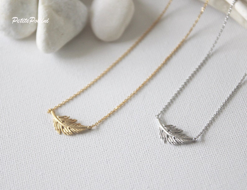 Feather Necklace in Silver/ Gold. Collar Bone Necklace. Everyday Wear. Gift For Her PNL-76 image 1