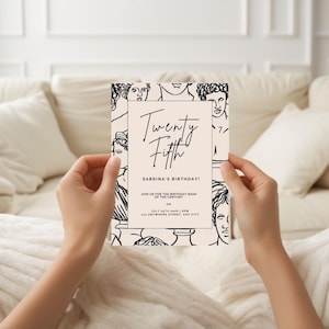 Moderne Line Art Geburtstagseinladung - Bearbeitbare Vorlage - Minimalistische Party einladen - Skulptur Design - Druckbare Geburtstagskarte