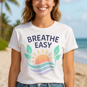 Respira facilmente, tramonto retrò SVG - Clipart con citazione Boho Wellness per Cricut e Silhouette - Download digitale