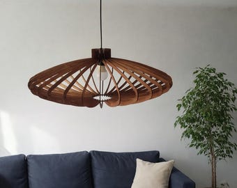 Suspension en bois naturel, luminaire plafond scandinave, abat-jour ajouré design