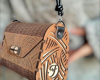 Modello 2 - Borsa in legno personalizzabile con le tue iniziali, regalo ideale per compleanni, festa della mamma o festa dei nonni.