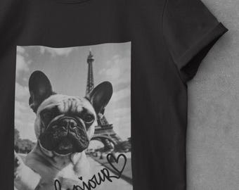 Bonjour Frenchie Postcard Shirt | French Bulldog Eiffel Tower Tee | Dog Lover Gift | Parisian Dog Aesthetic