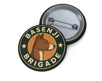 Basenji Brigade Pin | Basenji Button Badge | Funny Dog Lover Gift | Retro Dog Pinback | Cute Unique Dog Accessory