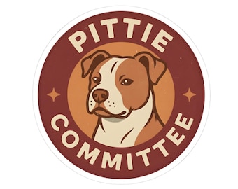 Pittie Committee Sticker | Red Vintage Pit Bull Lover 3x3 Vinyl Decal | Cute Dog Breed Kiss-Cut Sticker for Laptop, Water Bottle, Gift