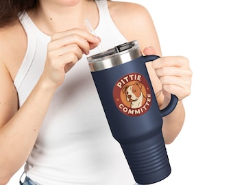 Pittie Committee Travel Mug 40oz | Pitbull Tumbler | Dog Mom Gift | Insulated Stainless Steel Mug | Pit Bull Lover Coffee Mug with Straw
