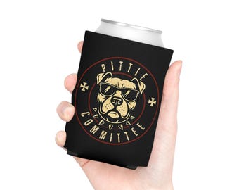 Pittie Committee Can Cooler | Funny Pitbull Drink Sleeve, Dog Lover Gift for Beer & Soda Cans