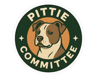 Pittie Committee Sticker | Pit Bull Lover 3” x 3” Vinyl Decal | Cute Dog Breed Kiss-Cut Sticker for Laptop, Water Bottle, Gift
