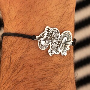 925 Sterling Seven Dragon Bracelet, Silver Men accessory, Dragon wriststrap, Gift for him, gift for dad, Dragon accessory, Leather Dragon