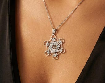 Metatron’s Cube Necklace • Sacred Geometry Pendant • 925 Sterling Silver Spiritual Protection Jewelry