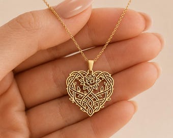 925 Sterling Silver Heart Rose Necklace, Floral Heart Pendant, Romantic Jewelry