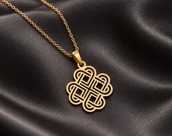 925 Sterling Silver Endless Knot Necklace, Eternal Knot Pendant, Tibetan Buddhist Symbol