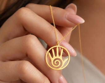 Hopi Hand Necklace, 925 Sterling Silver Spiral Hand Pendant, Spiritual Healing Symbol Jewelry