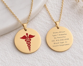 Personalized Medical Alert 925 Silver Necklace, Emergency ID Pendant,  Diabetes Allergy ICE Jewelry