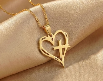 Heart Cross Necklace 925 Sterling Silver – Christian Jewelry Gift for Women – Faith Heart Pendant