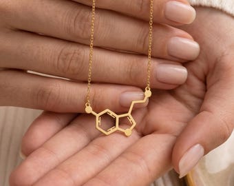 Serotonin Molecule Necklace, 925 Sterling Silver Chemistry Jewelry, Science Pendant