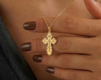 Orthodox Cross Necklace 925 Silver, IC XC Christian Pendant, Crucifix Byzantine Cross Jewelry