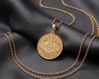 Aztec Ollin Necklace, 925 Sterling Silver Aztec Symbol Pendant, Mexican Mythology Jewelry