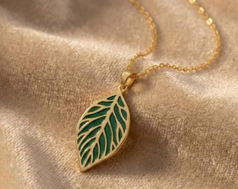 Green Enamel Leaf Necklace – 925 Sterling Silver Nature Inspired Jewelry, Botanical Pendant